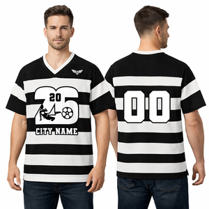 Custom Black White Striped Sports Jersey Men Mesh Soccer T-Shirt Breathable Football Team Uniform Sublimation Print Jersey - Product Image 1