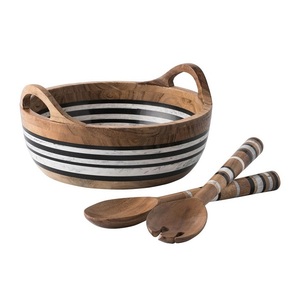 Nouvel Arrivage : Ensemble Saladier en Bois et Résine Fait Main avec Cuillère, Ustensiles de Cuisine Élégants, Décoration de Table, Outils à Salade - Product Image 1
