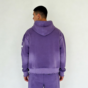 Sudadera con capucha extragrande de invierno para hombre, personalizada, con efecto desgastado, parche bordado, pedrería, cremallera, lavado ácido, estilo vintage, de felpa francesa, streetwear - Product Image 2