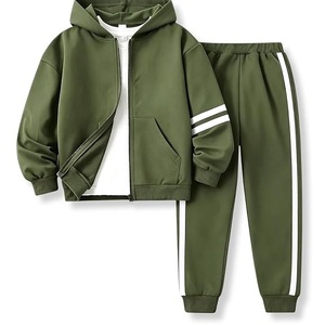 OEM Custom Striped <b>Black</b> Hooded Pullover Infants <b>Tracksuit</b> Sportswear Joggers Set 100% Organic Cotton Kids Zipper Sweat Suits - Product Image 4