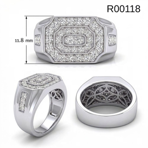 Solid 14k White Gold Natural Diamond Mens Signet Ring Octagon Geometric Pave Cluster Setting Chunky Statement Fine Jewelry - Product Image 6