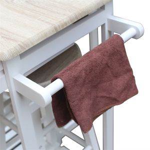 Carrello da Cucina Moderno in Rovere Bianco con Sgabelli Rotondi Regolabili, Carrello da Pranzo Pieghevole Semicircolare con Manico in Legno - Product Image 5