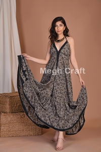 Women Vintage Bohemian Maxi <b>Dresses</b> Recycled Silk Halter V Neck Floral Beach Party Summer Casual Wear Bulk India Export - Product Image 4
