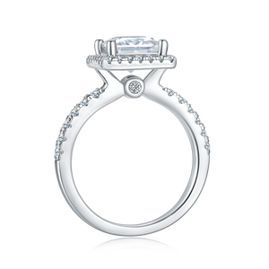 Anillo de Compromiso de Moissanita de 1 Quilate con Corte Princesa, Diseño Halo de Estilo Vintage de Moda, Engaste Pavé, Plata de Ley S925, Anillo de Boda - Product Image 5