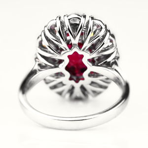 S925 Sterling Silver Lab Grown Ruby <b>Ring</b> Oval Cluster Halo <b>CZ</b> Diamond Women Statement <b>Ring</b> US Size 6.5 Style JRURR138Y - Product Image 3