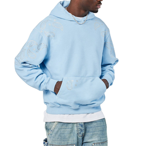 Sudadera con capucha de invierno de algodón 100% personalizada, estilo streetwear, oversize, de forro polar, lisa, con logo personalizado, efecto desgastado por el sol, remaches y pedrería, tipo pullover completo - Product Image 2