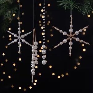 Ornement de Noël flocon de neige perlé en or, élégante décoration suspendue pour arbre de Noël pour la décoration de la maison en fêtes - Product Image 2