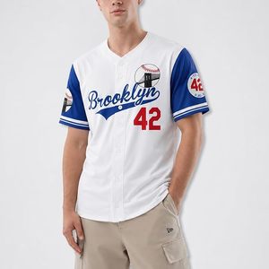Men's Blue 42 Baseball Button Down Jersey 90s <b>Hip</b> Hop Baseball Jerseys Shirts Stitched - Product Image 3
