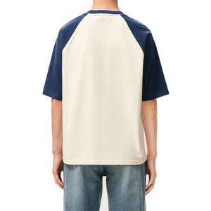 Camiseta de algodón de punto bicolor personalizada para hombre, estilo boxy, raglán, streetwear, OEM, casual, premium, marca privada - Product Image 2