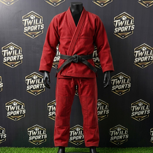<b>Red</b> Kids BJJ Kimono Uniform with Black <b>Belt</b> Regular Fit Cotton Martial Arts Wear for Children - Product Image 6