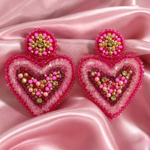 SSTRINGZ ER036 Pendientes Colgantes de Corazón Rosa con Cuentas para Mujer, Hechos a Mano con Cuentas de Cristal, Joyería de Moda para Fiesta, Venta al por Mayor - Product Image 2