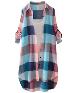 Vestido Camisero Largo a Cuadros Multicolor Personalizado para Mujer, Estilo Túnica Oversize con Botones, Casual, para Otoño e Invierno - Product Image 2