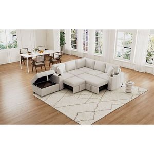 84.7\" Convertible Pull-Out <b>Sofa</b> <b>Bed</b> L-shaped Sectional with Movable <b>Storage</b> Ottoman U-shaped Sectional for Living Room - Product Image 2