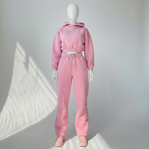 ชุดวอร์มผู้หญิงไซส์ใหญ่แบบสองชิ้น แขนยาว มีฮู้ด สไตล์ลำลอง สำหรับฤดูหนาว ผ้าสแปนเด็กซ์/คอตตอนฟลีซ ปักลายเรียบ - Product Image 6