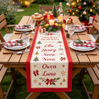 Chemin de table matelassé personnalisé pour Noël, chemin de table rectangulaire long avec nom de famille personnalisé pour la décoration de table de fête