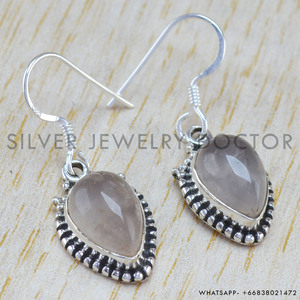 925 Sterling Silver Rose Quartz Gemstone <b>Fine</b> <b>Earring</b> Handmade Gift for Anniversary Engagement Party Silver Wholesale Solid Bulk - Product Image 2