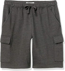 Shorts cargo à carreaux gris foncé pour homme, taille mi-haute, cordon de serrage, poches décontractées, 100 % polyester, tissu respirant à séchage rapide, tissé - Product Image 1
