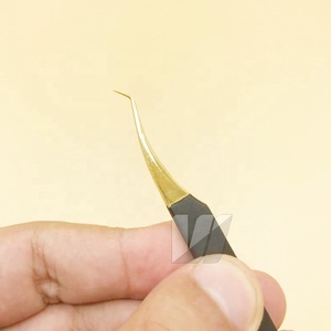 Pince à épiler professionnelle en acier inoxydable durable japonais Extension de cils Logo personnalisé or pointe pointe couleur noire ultime - Product Image 5