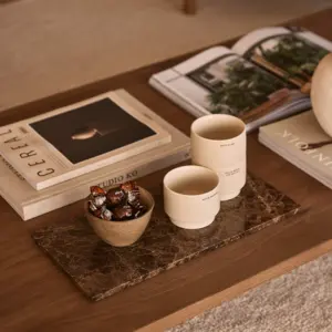 Bandeja Rectangular de Mármol Marrón Pietra, Bandeja Decorativa de Piedra Natural para Servir, Decoración de Hogar de Lujo - Product Image 1