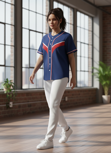 เสื้อเบสบอลซอฟต์บอลสไตล์เรโทรแบบกำหนดเอง ระบายอากาศได้ดี ปักโลโก้ ลายทาง พิมพ์ลายชื่อทีม ไซส์ใหญ่ แบบสั้น - Product Image 5