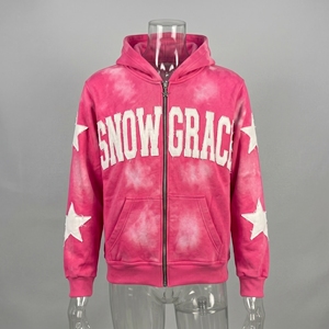 Sweat-shirt à capuche rose Snowgrace avec appliques étoiles, coupe classique, unisexe, vêtements décontractés d'hiver - Product Image 3