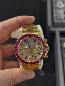 Montre mécanique chronographe de luxe en moissanite, acier inoxydable doré, bracelet de 20 mm, montre analogique pour homme - Product Image 1