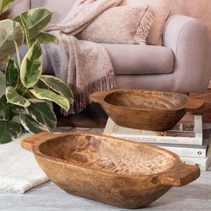 Eco Friendly Mango Wood Dough Bowl with Handles <b>Large</b> Serving Decor and Decoration Use Wooden Bowl Countertop <b>Keepsake</b> Bowls - Product Image 4
