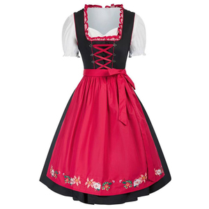 Edelweiss Creek 3-Piece German <b>Oktoberfest</b> Dirndl <b>Dress</b> Black/Red European Clothing for Bavarian Carnival Breathable Embroidery - Product Image 1