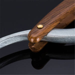 Rasoir droit à lame unique en acier inoxydable avec manche en bois pour le rasage du visage et de la tête, rasoir professionnel - Product Image 5