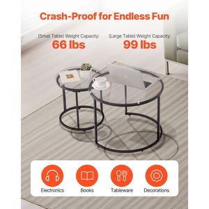 Set di 2 Tavolini da Caffè Moderni Impilabili, Tavolini in Vetro da 60 cm per Spazi Ristretti, Eleganti Comodini Laterali - Product Image 5
