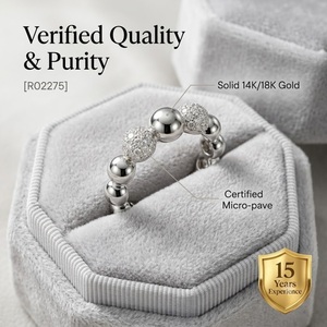 Bague classique en or massif 18 carats avec perles et diamants pavés, pour le marché du Canada et d'Europe, bijoux personnalisés, faible MOQ - Product Image 3