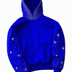 Sudadera con Capucha Negra para Hombre, con Adornos de Pedrería en las Mangas y Capucha, Corte Regular, Estilo Casual de Invierno, Tejido de Felpa, Manga Larga - Product Image 2