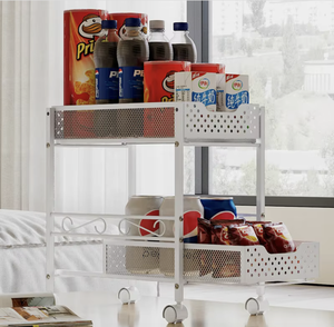 Étagère de rangement de cuisine en métal à 2 niveaux avec roulettes, design industriel, organisateur gain de place pour épices et condiments (OEM/ODM) - Product Image 2