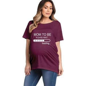 Camiseta de algodón holgada con estampado de Mom To Be Please Wait Loading para mujer, cuello redondo, manga corta, informal, color morado - Product Image 4