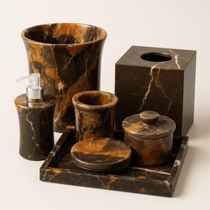 Juego de baño de mármol de lujo de seis piezas, dispensador de jabón rectangular, portacepillos de dientes, bandeja, fácil de limpiar - Product Image 1