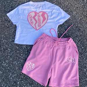 Conjuntos de Camisetas y Pantalones Cortos de Moda Urbana 2025, Color Rosa, Lavado Ácido, Estilo Vintage, Logotipo Personalizado, 100% Algodón, Corte Holgado para Hombre - Product Image 2