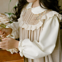 Ensemble de robes pour bébé 2 pièces chemise et jupe velours style doux robe de demoiselle d'honneur enfants broderie à la main à manches longues perles-Mila