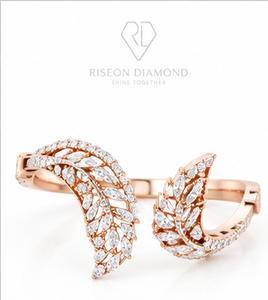 Anillo Abierto Elegante con Diseño de Hoja, Oro Rosa de 18K, Pavé de Diamantes, Estilo Moderno y Femenino, Regalo de Aniversario de Lujo - Product Image 1