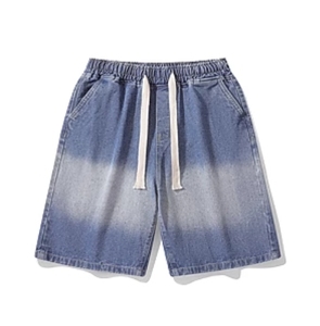 Pantalones Cortos Bermuda de Mezclilla Degradada para Hombre, Cintura Media, con Cordón, Estilo Casual, Color Sólido, Tela de Algodón Transpirable, Ropa Urbana - Product Image 5