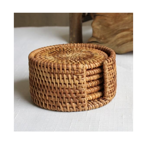 Sous-verres et sets de table en rotin avec support, ensemble de 6 paniers tissés isolants pour la salle à manger, sous-verres élégants faits à la main en osier naturel - Product Image 4