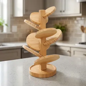 Wooden Tiered <b>Plate</b> Rack Organizer Bamboo Kitchen Storage <b>Stand</b> Vertical Dish <b>Holder</b> Display Rack for Home Dining Table - Product Image 5