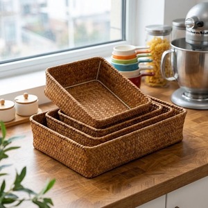 ชุดตะกร้าหวายทะเล 5 ใบ พร้อมโครงเหล็ก ตะกร้าเก็บของทำมือ ขายส่ง เป็นมิตรกับสิ่งแวดล้อม ผลิตในเวียดนาม - Product Image 3