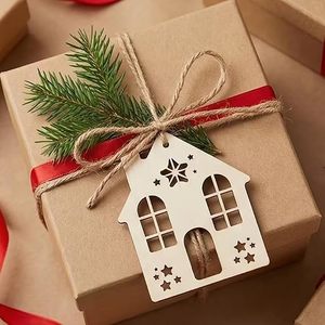 Small Handmade <b>Christmas</b> Wooden House Tag Paintable DIY Hanging Ornament <b>Gift</b> Label Bells for Holiday Party Favor Decoration - Product Image 1