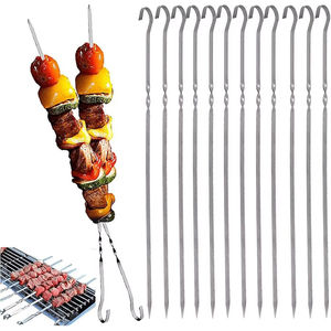 Brochetas de Acero Inoxidable con Mango de Madera para Barbacoa, Fácil Agarre, Protección Contra el Calor, para Asar Carne - Product Image 1