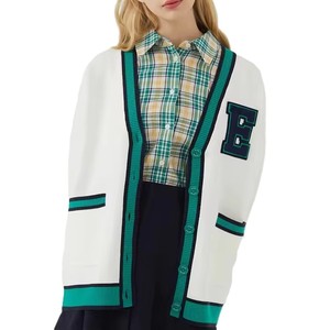 Customized V Neck Winter 100% Cotton Double Breasted <b>Cardigan</b> Chenille Letters Embroidery Custom Logo Pockets Knit Sweater - Product Image 2