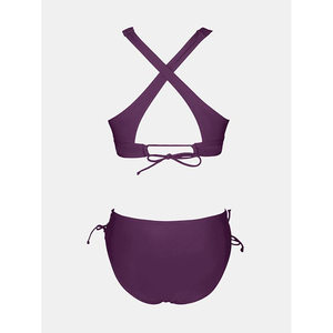 Conjunto de bikini de alta calidad con cuello en V profundo, color sólido, con cordones laterales, parte inferior con lazo, licra, poliéster, traje de baño de dos piezas, ropa de playa. - Product Image 5