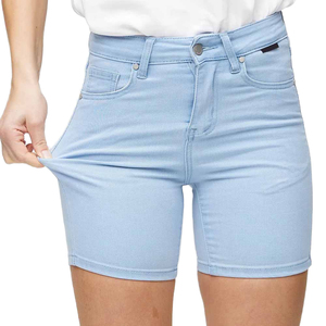 Shorts de Mezclilla Elásticos de Cintura Alta, Corte Recto y Ajustado, Color Azul Claro, para Mujer, Ecológicos, Estilo Vintage, Casual, Verano, Moda Urbana - Product Image 1