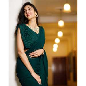 Sari indien en soie pour femme adulte, très tendance, pour mariage et soirée, avec des paillettes vertes brodées - Product Image 3