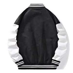 <b>Men's</b> <b>White</b> Varsity <b>Jacket</b> Black Sleeve Letter Print Baseball Style Casual Outwear Autumn Wear - Product Image 2