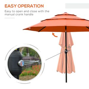 Ombrellone da Patio a 3 Livelli con Raggio di 2,7 m, Manovella e Pulsante di Inclinazione per Cortili Esterni e Palestre - Product Image 5